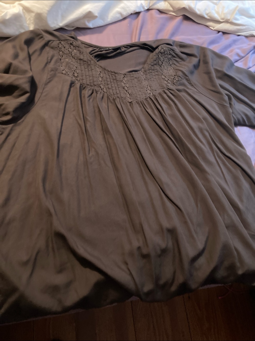 Lane Bryant brown Woven-Yoke 3/4” Sleeve Tunic